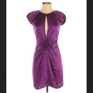 Black Halo Mini Dress 4 Silk Purple Ruched Plunge Keyhole Luxury Cocktail Party